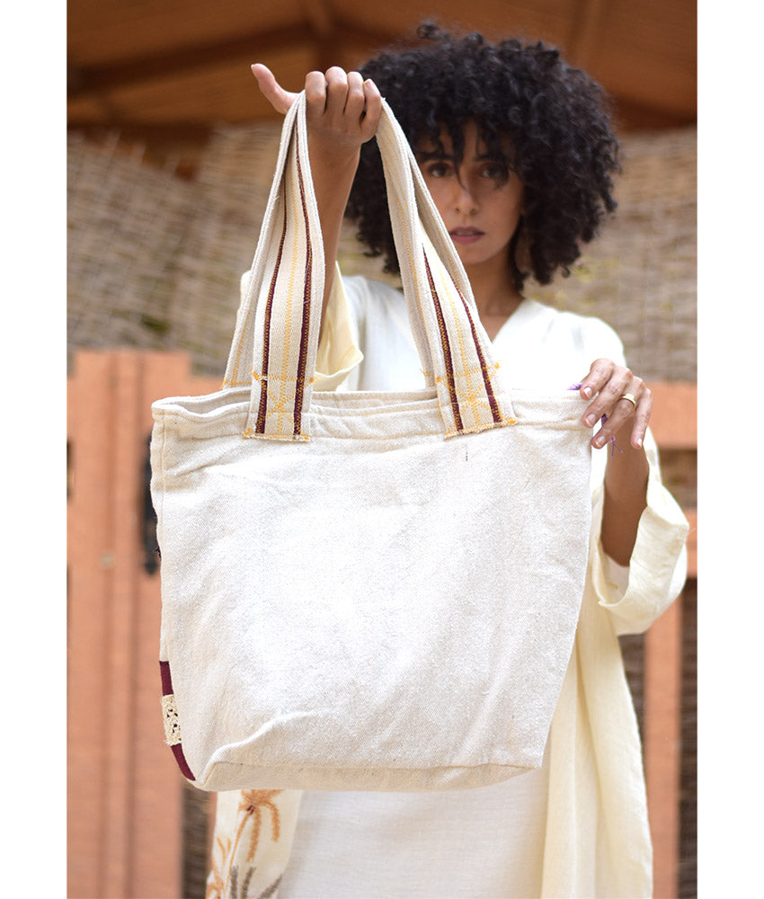 Off White Embroidered Tote Bag handmade in Egypt & available in Jozee boutique