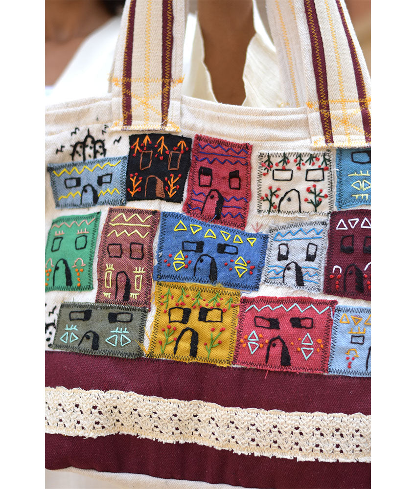 Off White Embroidered Tote Bag handmade in Egypt & available in Jozee boutique