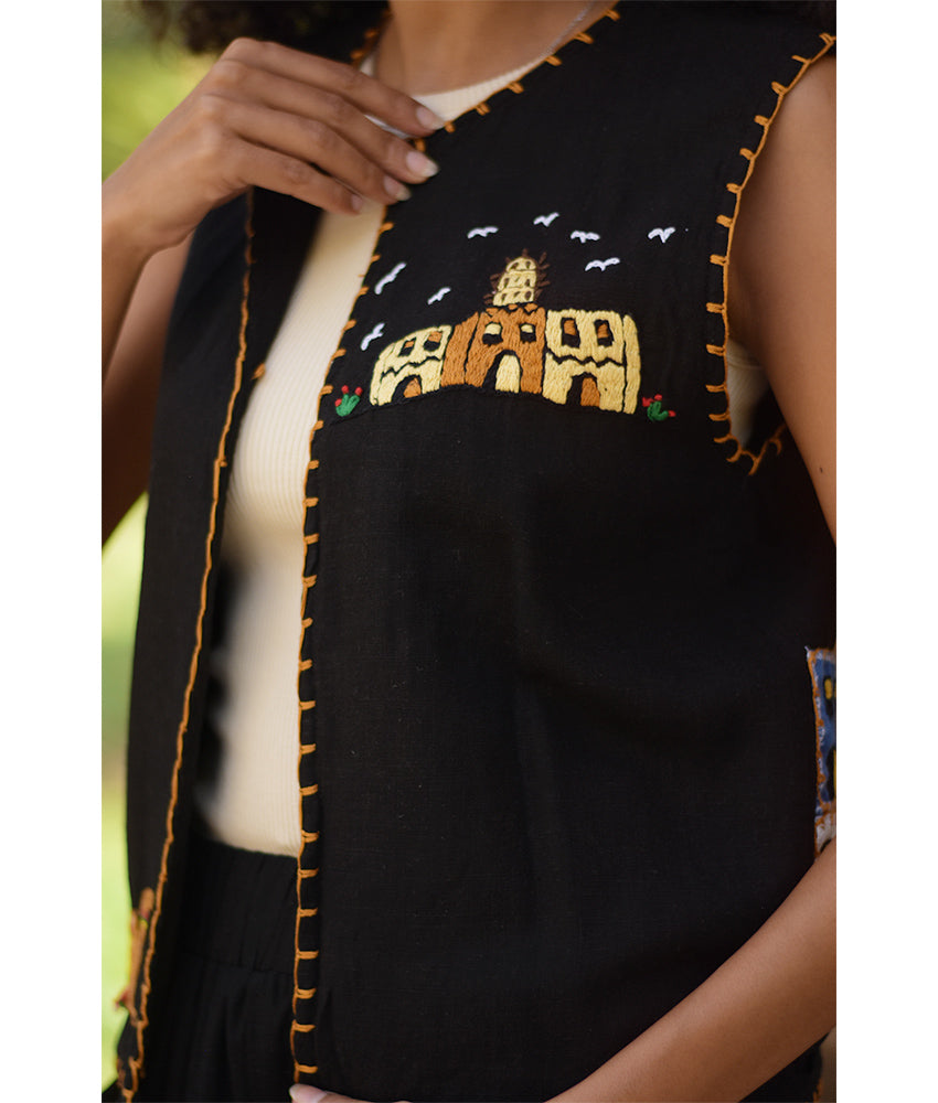 Black Hand Embroideries Linen Vest - Fatoum
