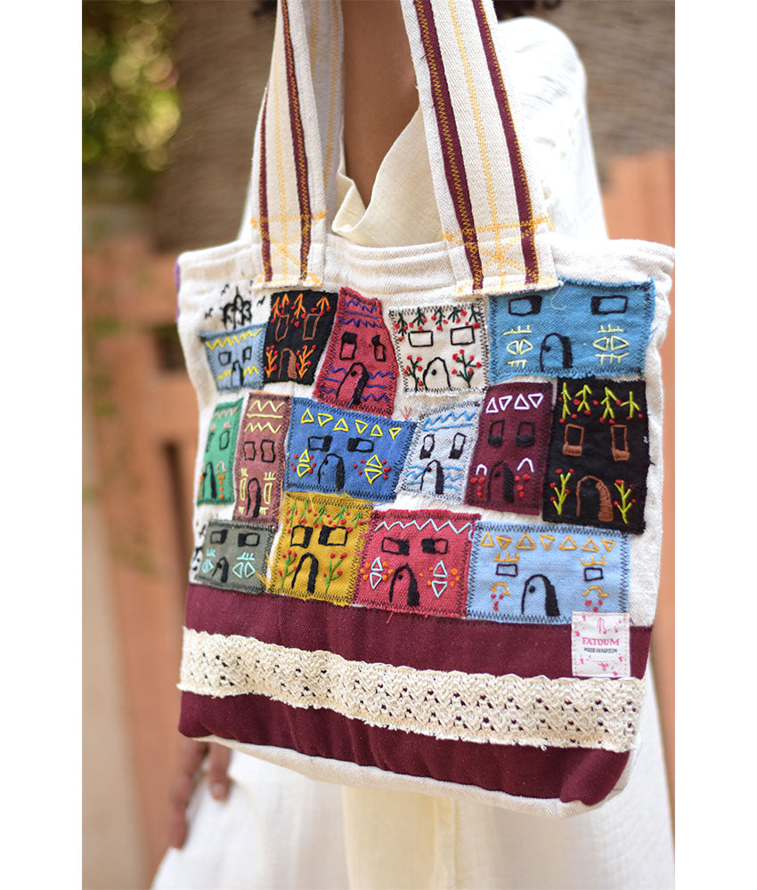 Off White Embroidered Tote Bag handmade in Egypt & available in Jozee boutique