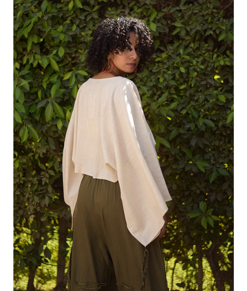 Off White Kimono Linen Top handmade in Egypt & available at Jozee Boutique.