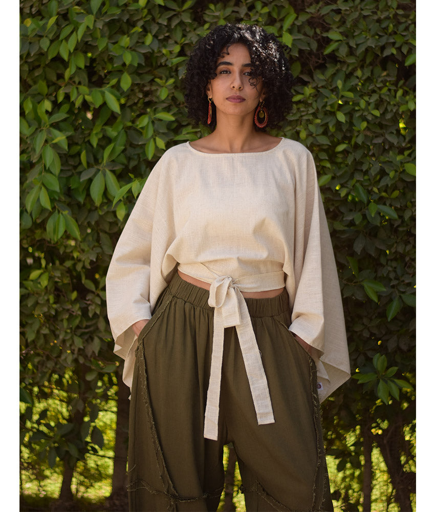 Off White Kimono Linen Top handmade in Egypt & available at Jozee Boutique.
