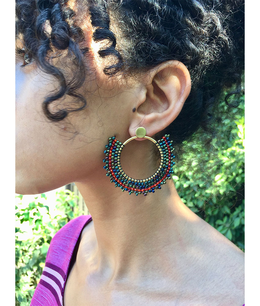 Multicolored Beaded Copper Earrings handmade in Egypt & available in Jozee Boutique