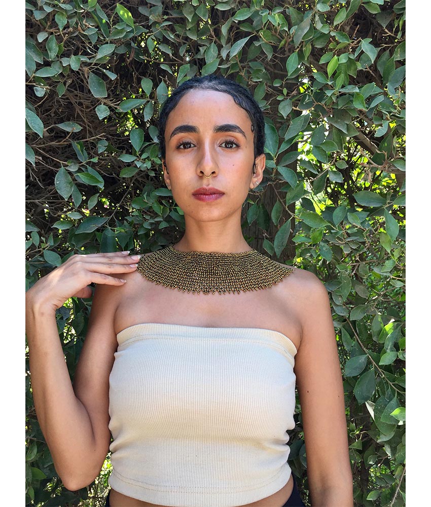 Gold French Loom Beaded Necklace handmade in Egypt & available at Jozee Boutique.