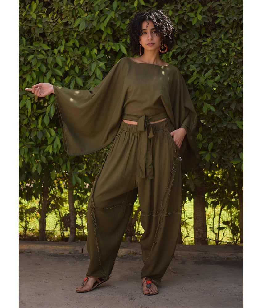 Wide Leg Linen Frayed Pants handmade in Egypt & available at Jozee Boutique.