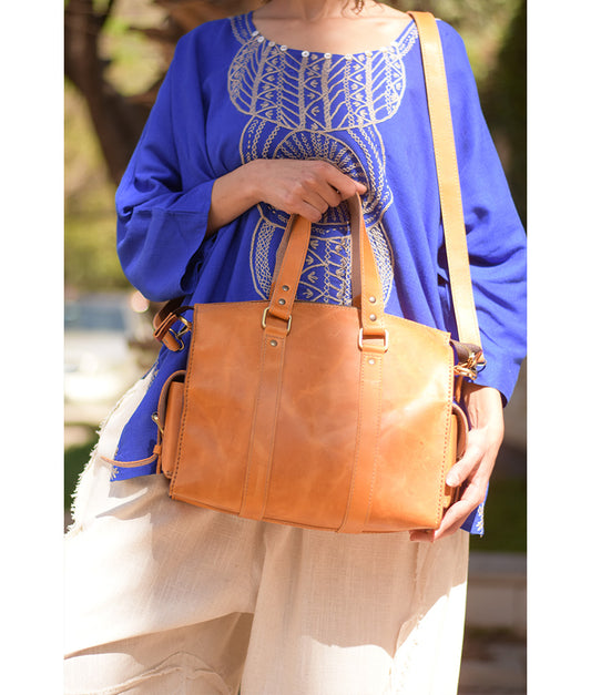 Camel Genuine Leather hand bag handmade in Egypt and available at Jozee Boutique.