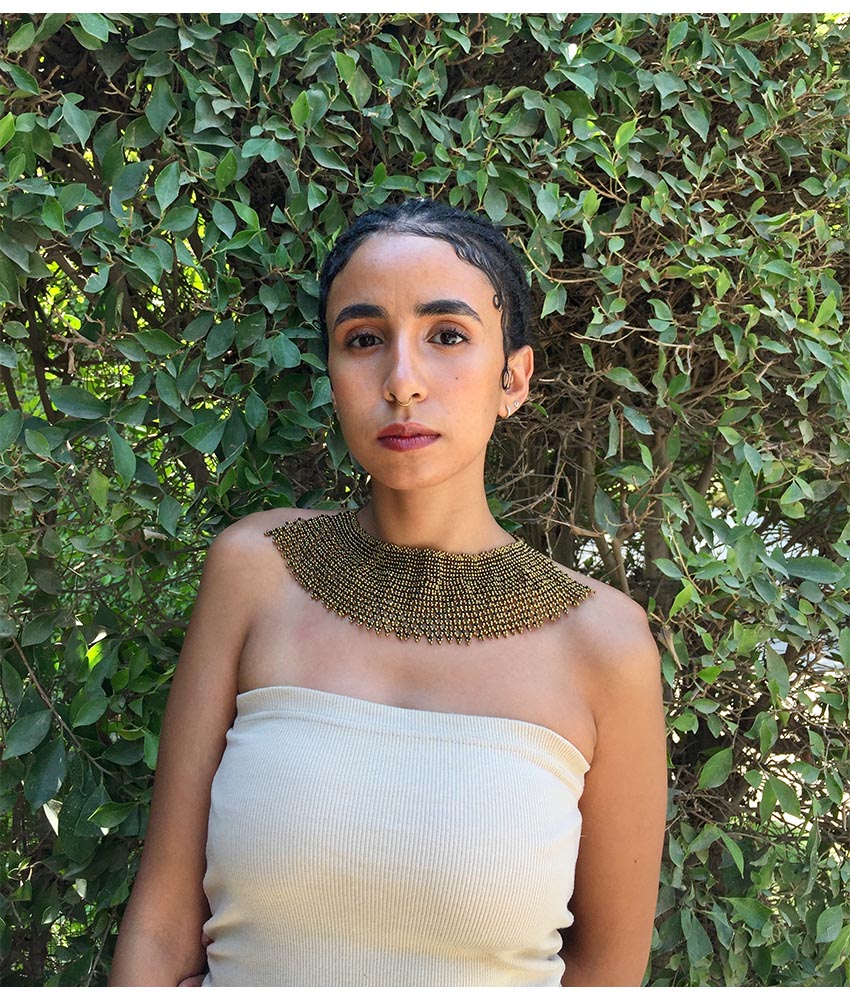 Gold French Loom Beaded Necklace handmade in Egypt & available at Jozee Boutique.