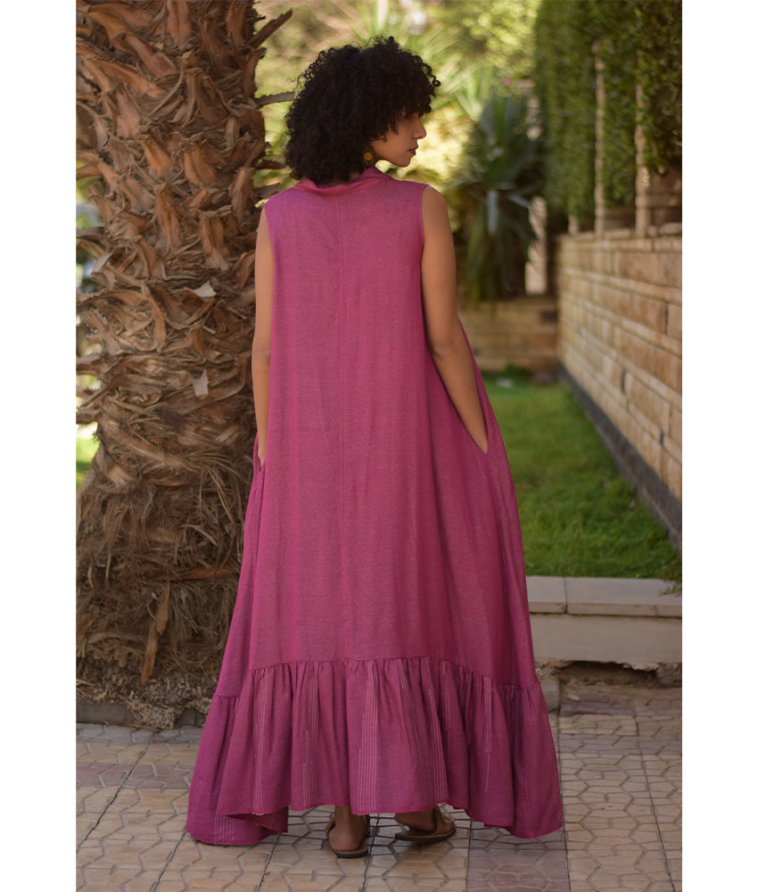 Raspberry Pink Handwoven Ruffle Dress handmade in Egypt & available at Jozee Boutique.