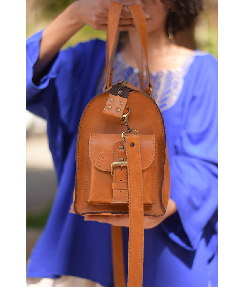 Camel Genuine Leather hand bag handmade in Egypt and available at Jozee Boutique.