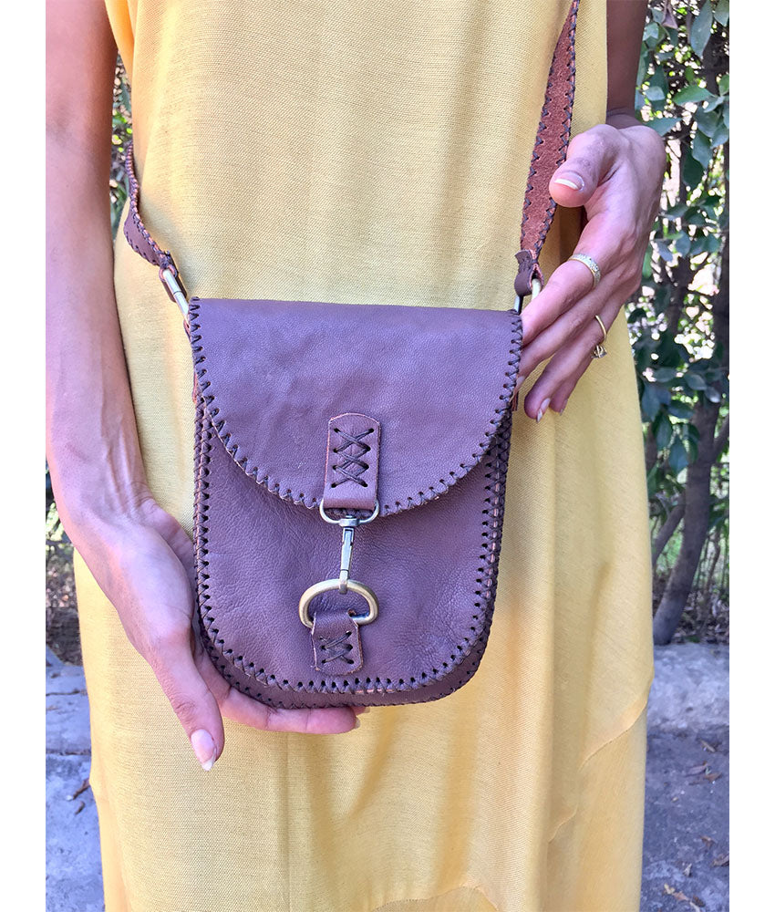 Brown Genuine Leather Cross Bag handmade in Egypt & available at Jozee Boutique.