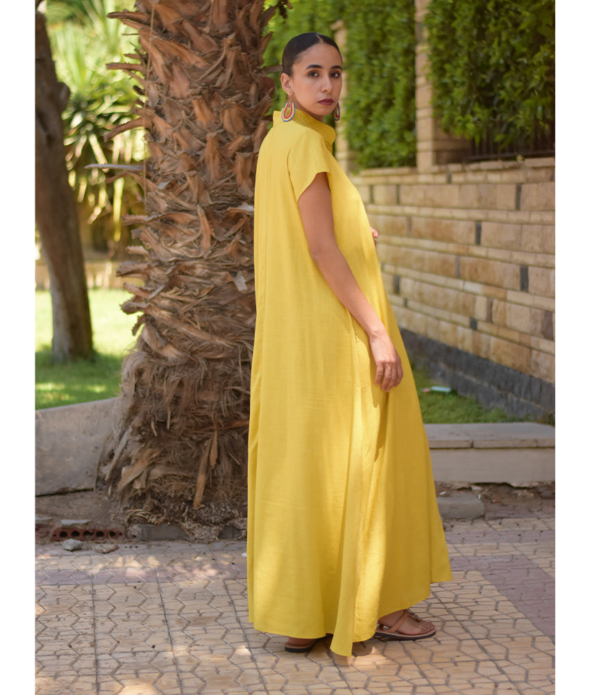 Mustard Linen Japanese Dress made in Egypt & available in Jozee boutique