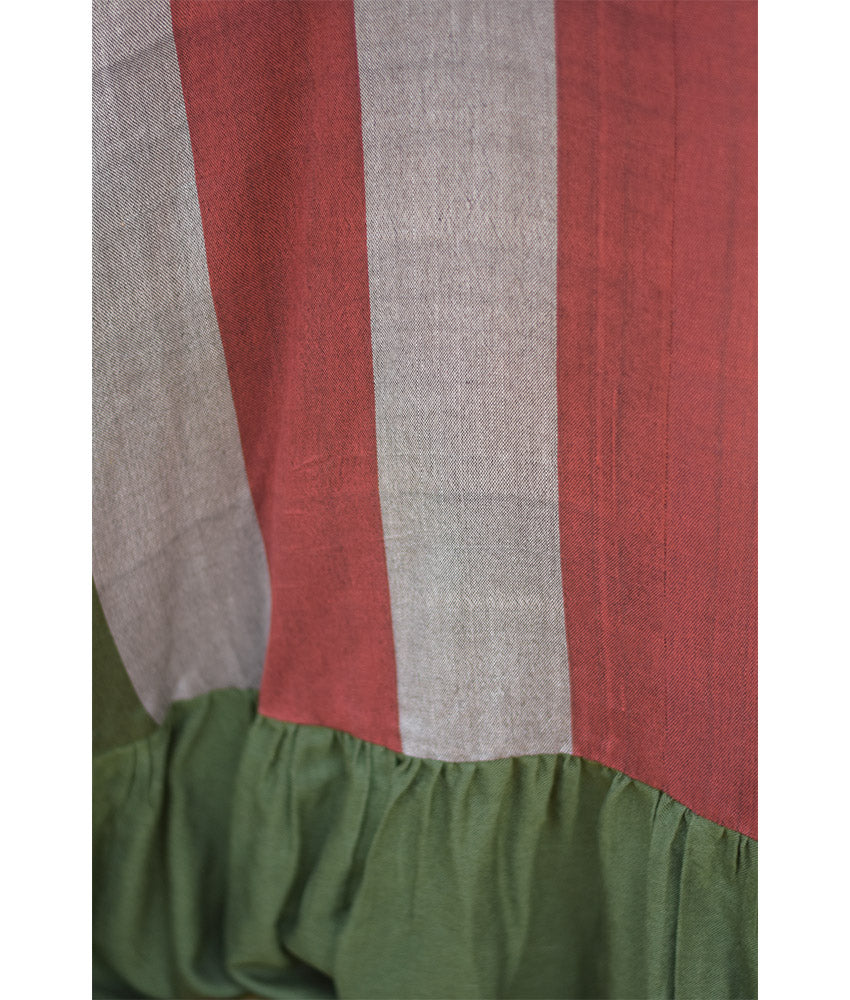 Green & Multicolored Handwoven Ruffle Dress handmade in Egypt & available at Jozee Boutique.