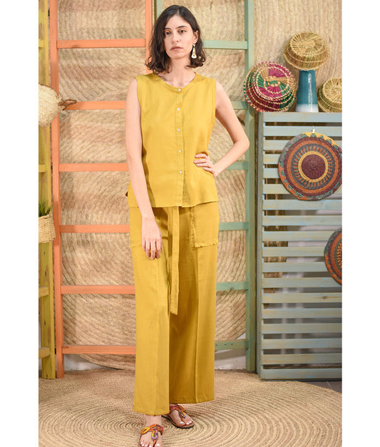 Mustard Linen Top made in Egypt & available in Jozee boutique