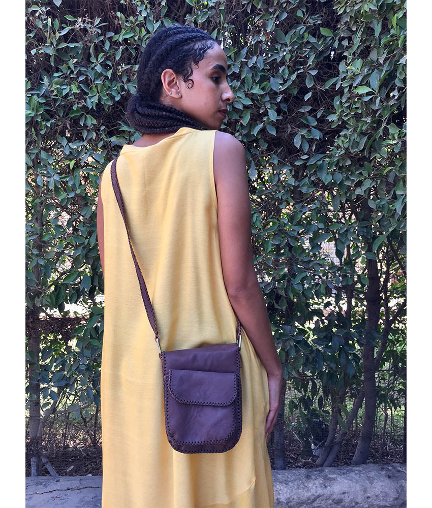 Brown Genuine Leather Cross Bag handmade in Egypt & available at Jozee Boutique.