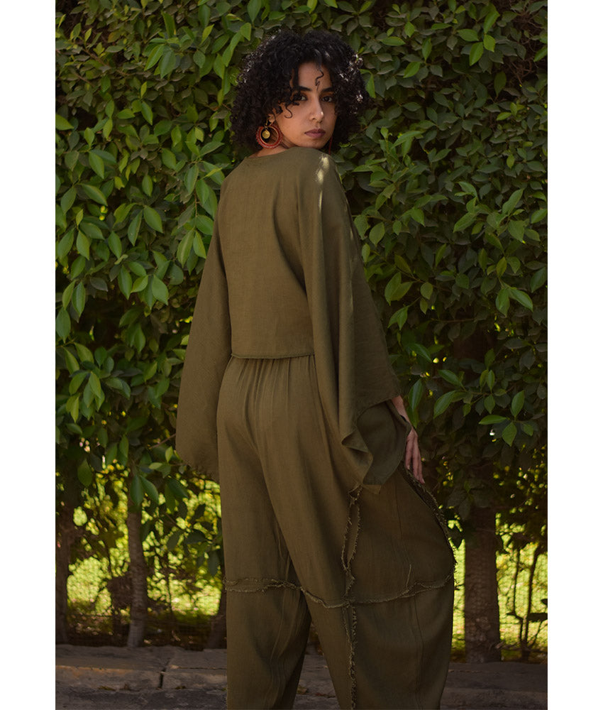 Wide Leg Linen Frayed Pants handmade in Egypt & available at Jozee Boutique.
