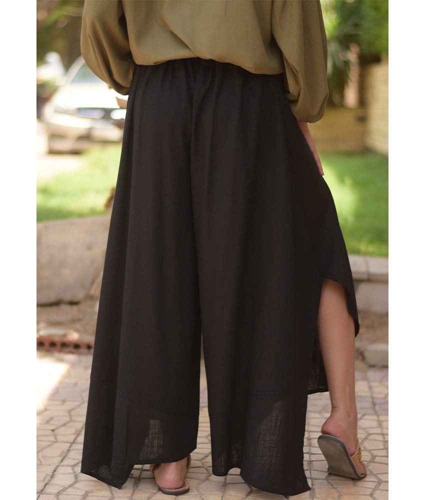 Black Linen Draped Wide-Leg Pants handmade in Egypt & available in Jozee boutique