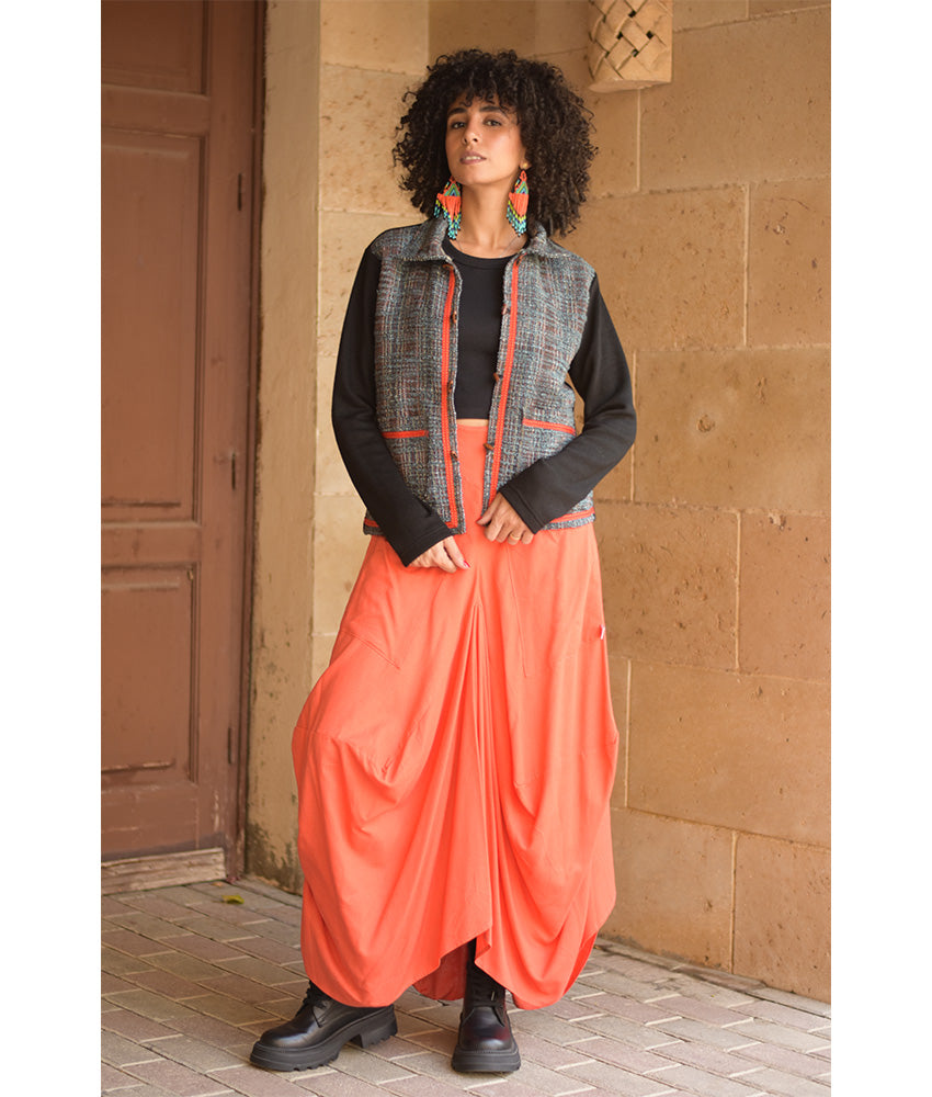 Black & Multicolored Cropped Akhmim Loomwoven Jacket handmade in Egypt & available at Jozee Boutique.handmade in Egypt & available at Jozee Boutique.