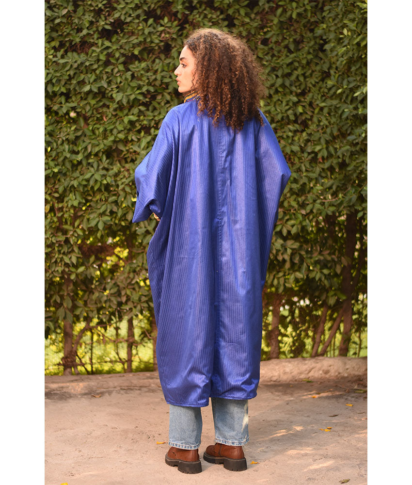 Electric Blue & Multicolored Long Double-Faced Jacket handmade in Egypt & available at Jozee Boutique.