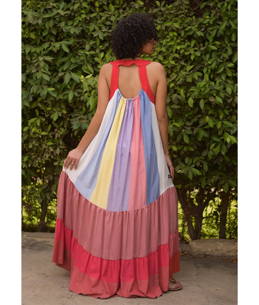Multicolored Flowy Viscose Dress handmade in Egypt & available in Jozee boutique