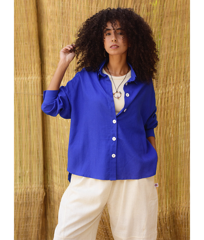 Electric Blue Linen Oversized Shirt