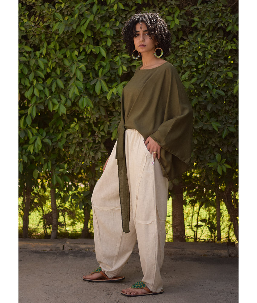 Off White Wide Leg Linen Frayed Pants handmade in Egypt & available at Jozee Boutique.