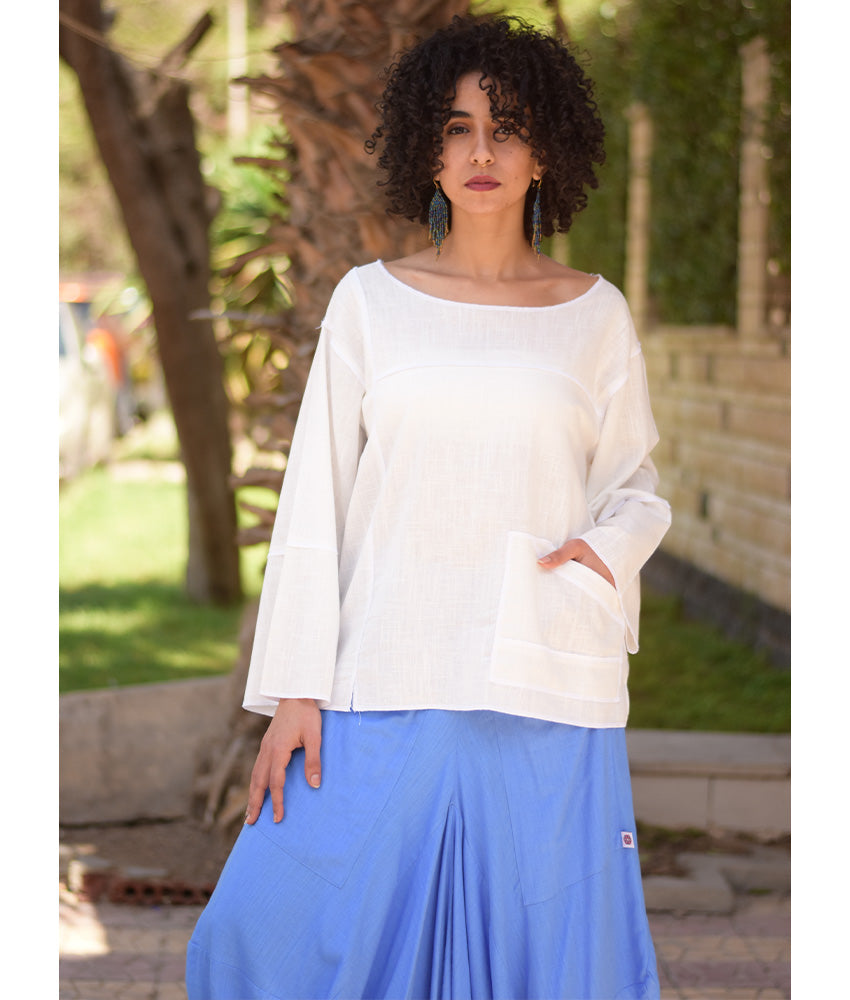 White Linen Boxy Top handmade in Egypt & available at Jozee Boutique.