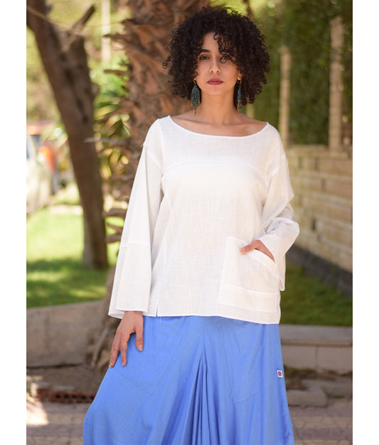 White Linen Boxy Top handmade in Egypt & available at Jozee Boutique.