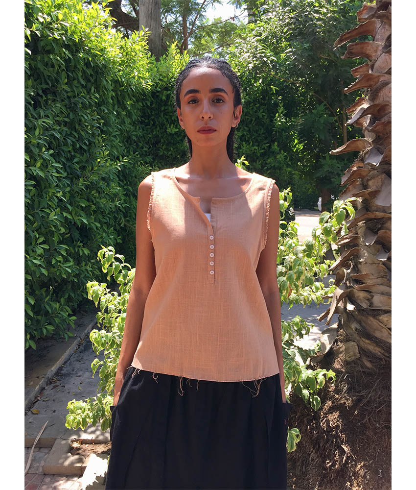 Dark Beige Linen Top handmade in Egypt & available in Jozee boutique