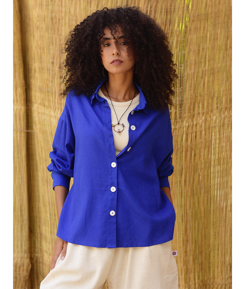 Electric Blue Linen Oversized Shirt