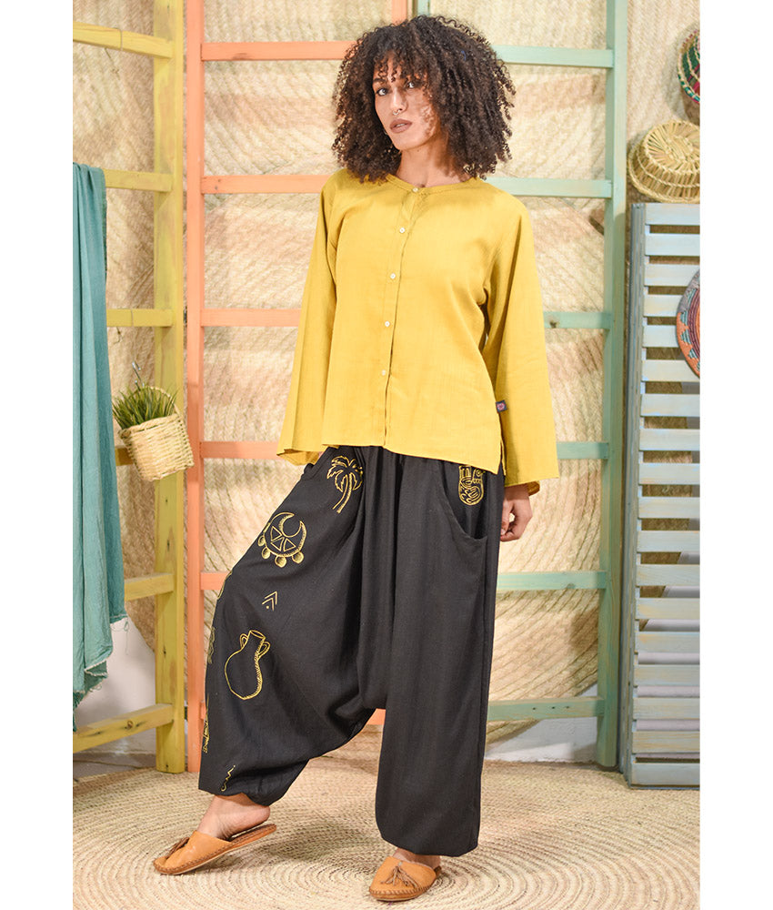 Black Hand Painted Harem Pants made in Egypt & available at Jozee boutique