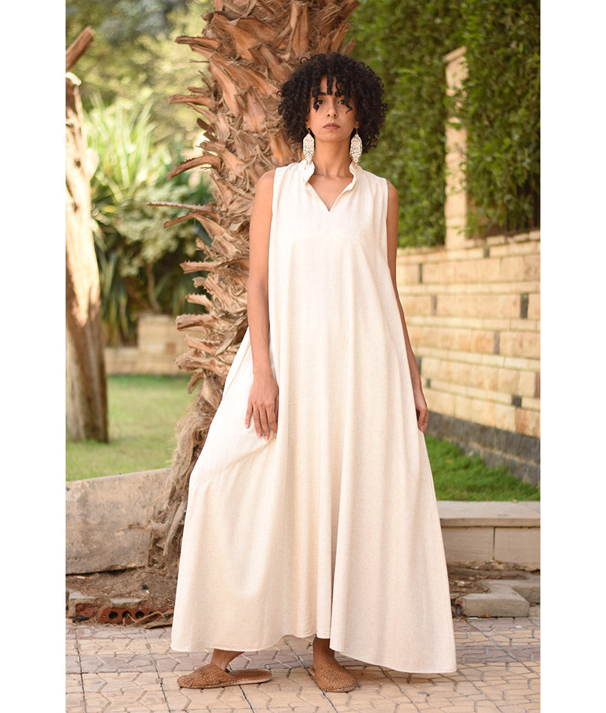 Light Beige Linen Japanese Dress made in Egypt & available in Jozee boutique