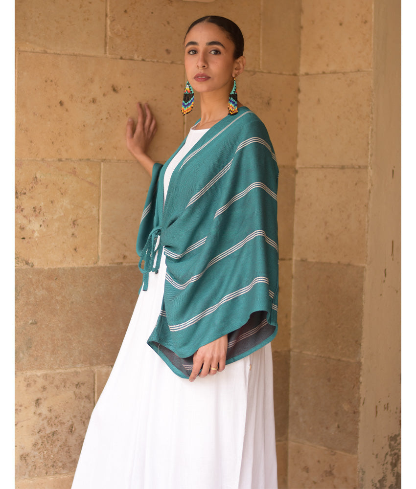 Teal green and grey Heavy Viscose Bolero handmade in Egypt & available at Jozee Boutique.