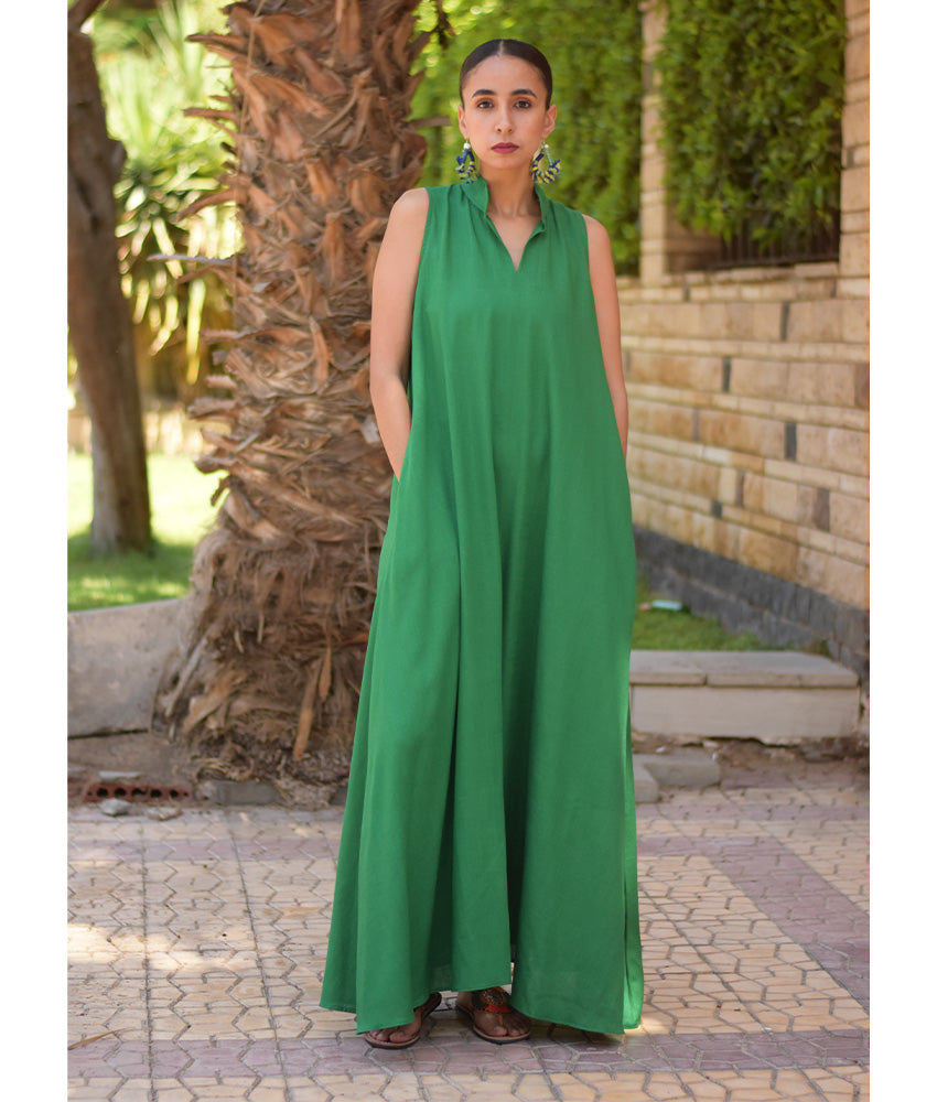 Green Linen Japanese Dress made in Egypt & available in Jozee boutique
