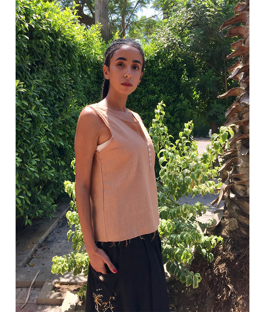 Dark Beige Linen Top handmade in Egypt & available in Jozee boutique