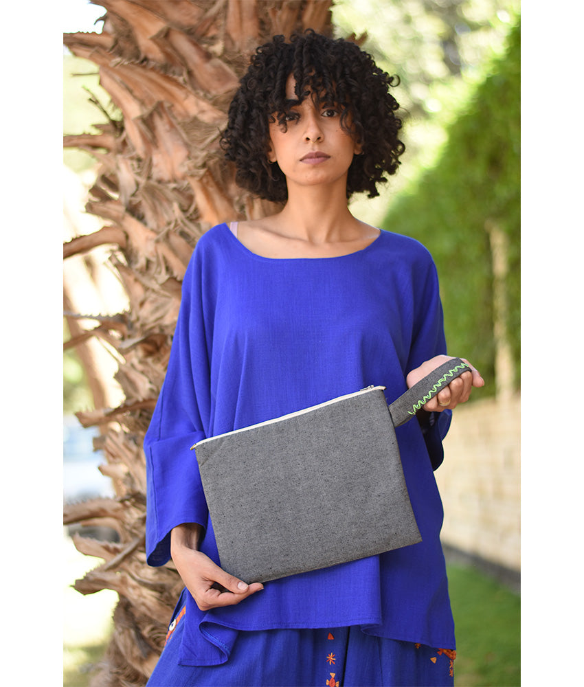 Grey Embroidered Clutch handmade in Egypt & available at Jozee Boutique.