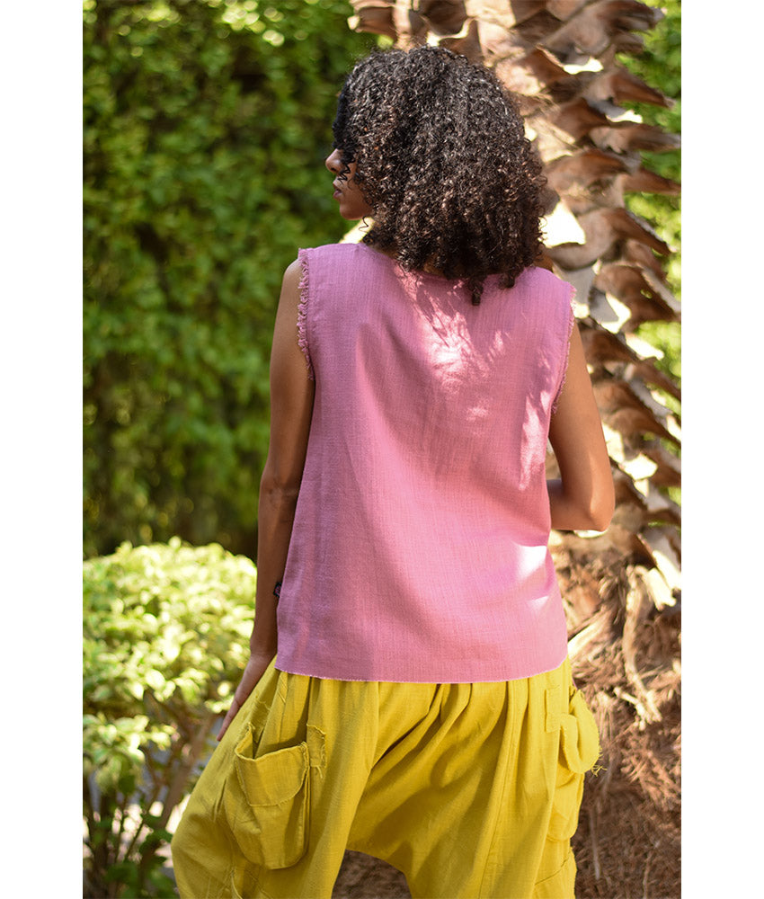 Dark rose Siwa Embroidered Linen Top Handmade in Egypt & available at Jozee Boutique