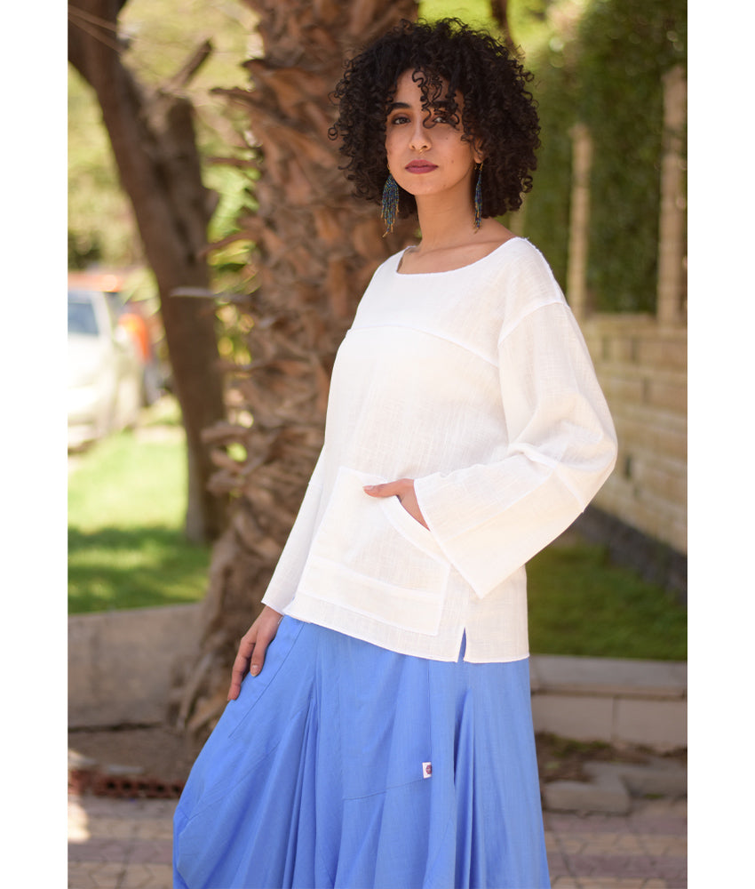White Linen Boxy Top handmade in Egypt & available at Jozee Boutique.