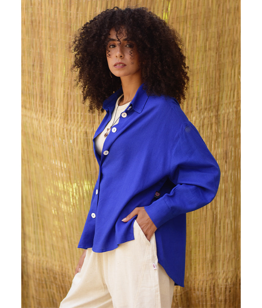 Electric Blue Linen Oversized Shirt