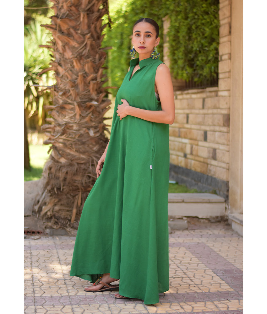 Green Linen Japanese Dress made in Egypt & available in Jozee boutique