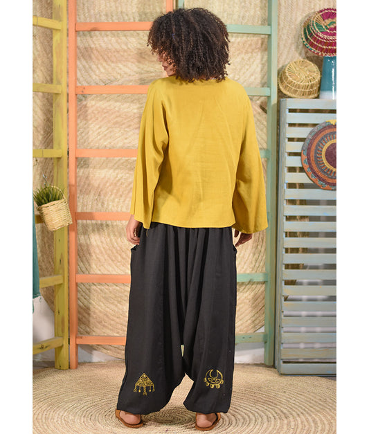 Black Hand Painted Harem Pants made in Egypt & available at Jozee boutique