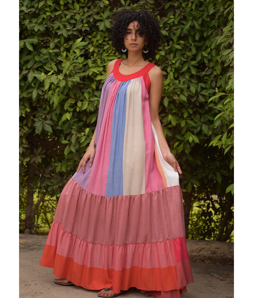 Multicolored Flowy Viscose Dress handmade in Egypt & available in Jozee boutique