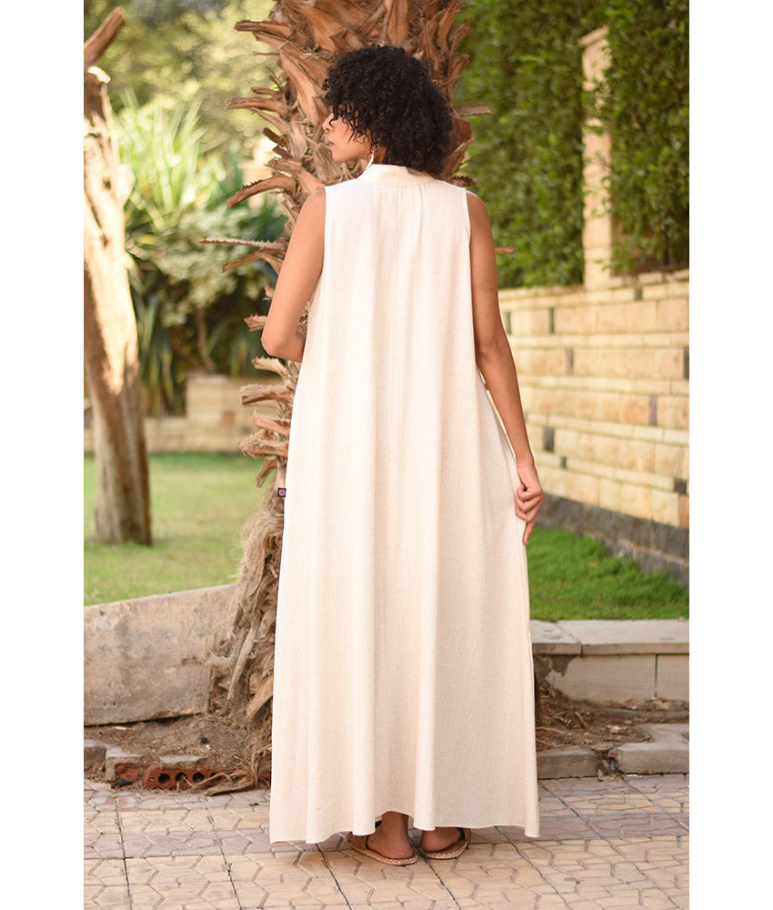 Light Beige Linen Japanese Dress made in Egypt & available in Jozee boutique