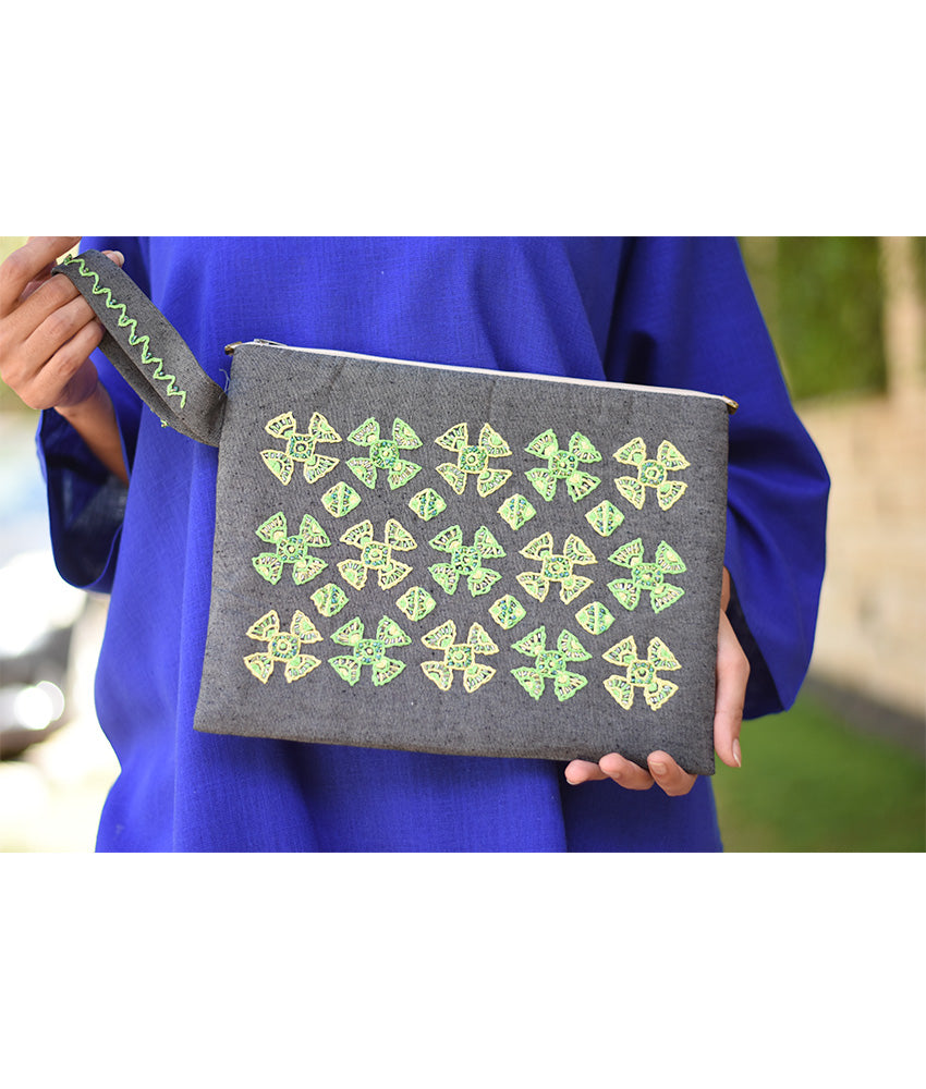 Grey Embroidered Clutch handmade in Egypt & available at Jozee Boutique.