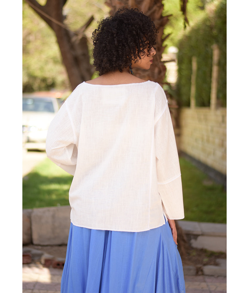 White Linen Boxy Top handmade in Egypt & available at Jozee Boutique.
