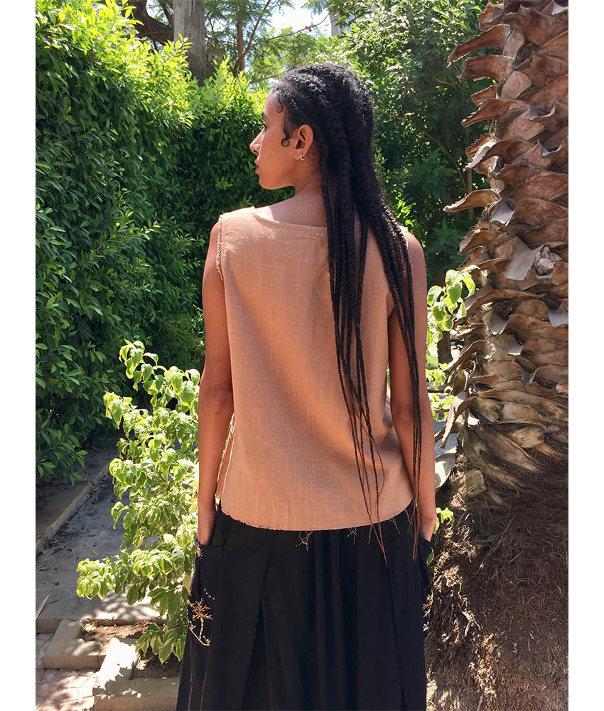 Dark Beige Linen Top handmade in Egypt & available in Jozee boutique