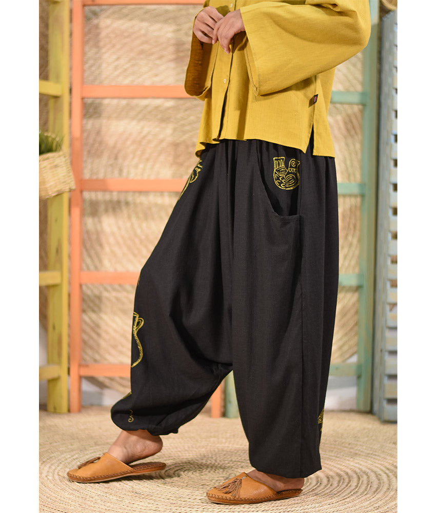 Black Hand Painted Harem Pants made in Egypt & available at Jozee boutique