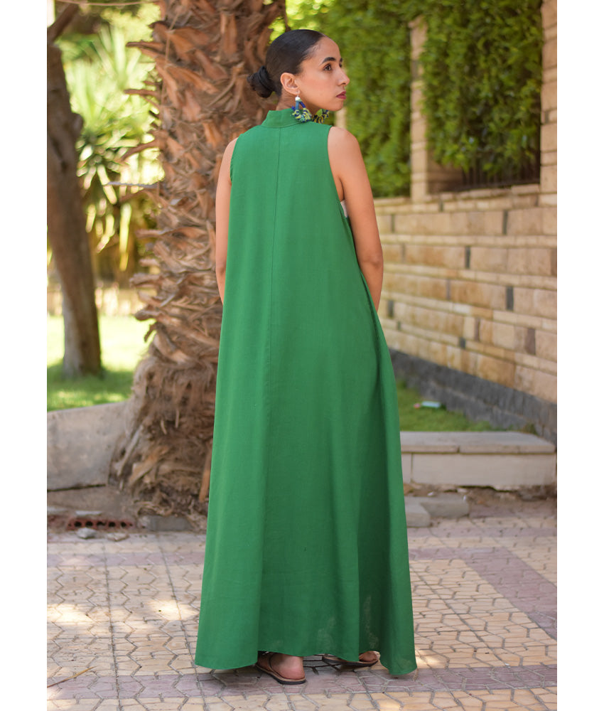 Green Linen Japanese Dress made in Egypt & available in Jozee boutique