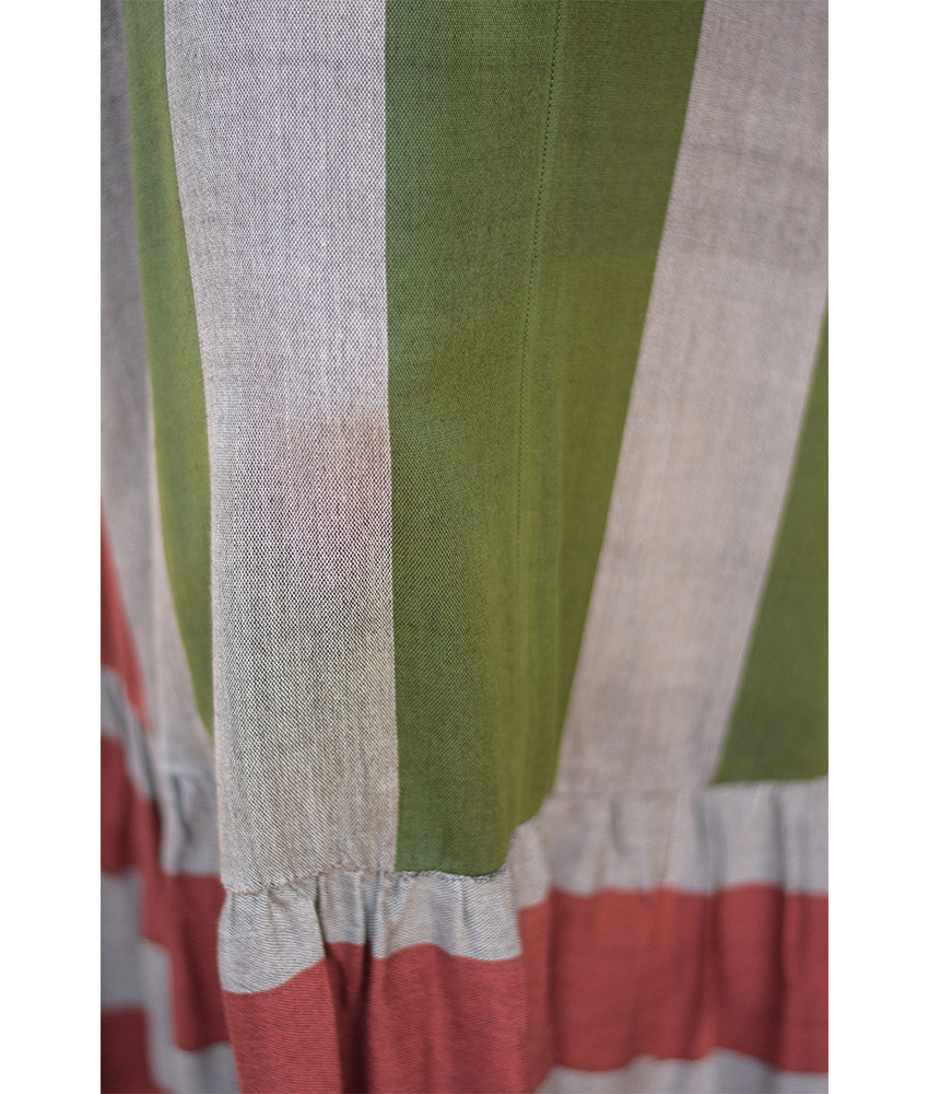 Multicolored Handwoven Ruffle Dress handmade in Egypt & available at Jozee Boutique.