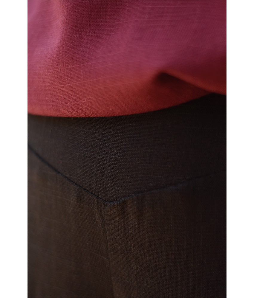 Burgundy Linen Long Sleeves Cinched Top handmade in Egypt & available at Jozee boutique