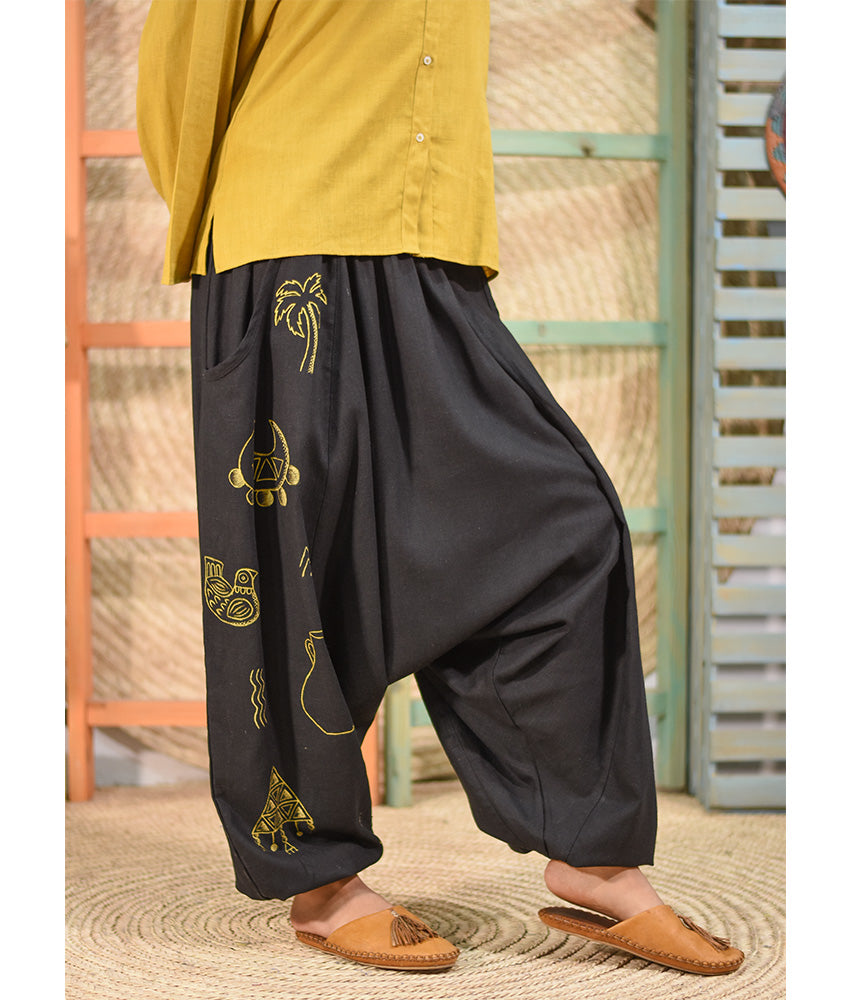 Black Hand Painted Harem Pants made in Egypt & available at Jozee boutique